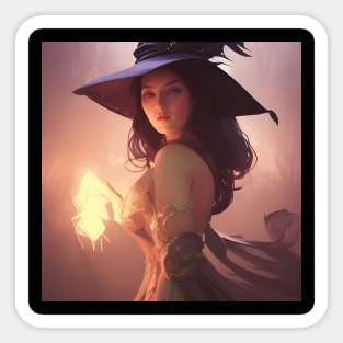 Cute Young Witch Casting a Spell Sticker